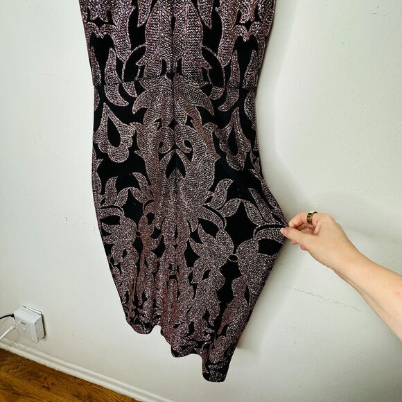 B&A Betsy & Adam Black and Rose Gold Glitter Sleeveless Fitted Halter Dress 6 - Picture 6 of 14